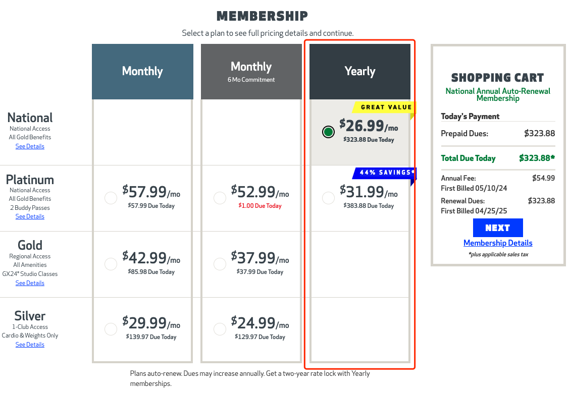 24 Hour Fitness National Membership Yearly Option