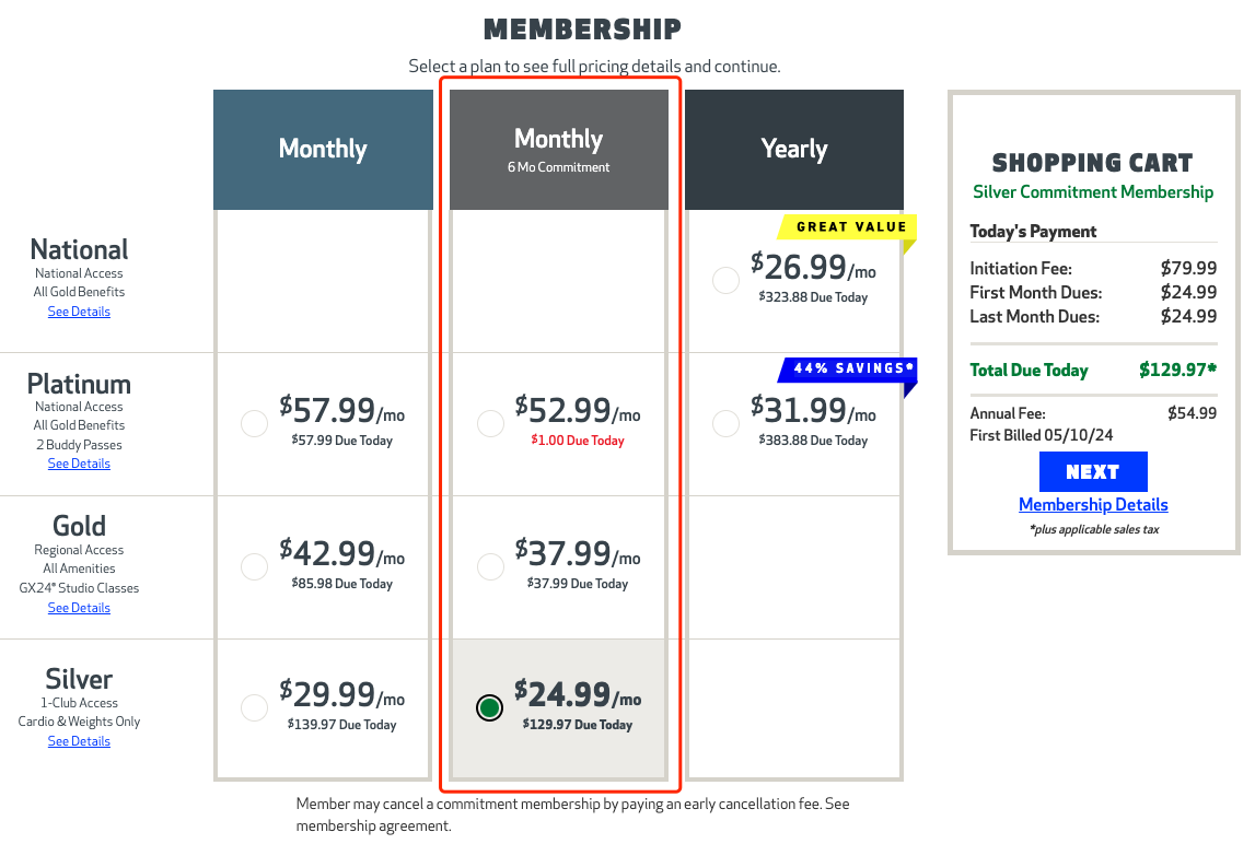 24 Hour Fitness Silver Membership 6 Month Option