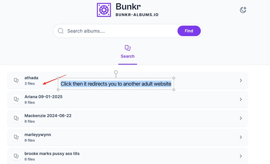 Click files on Bunkr-albums.io then it redirects you to another adult website