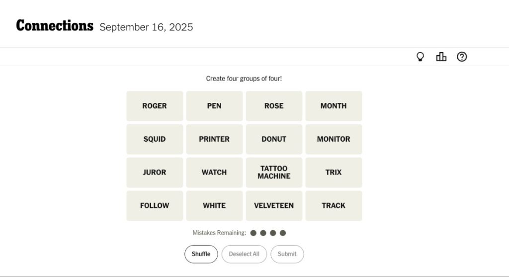 NYT Connections September 16
