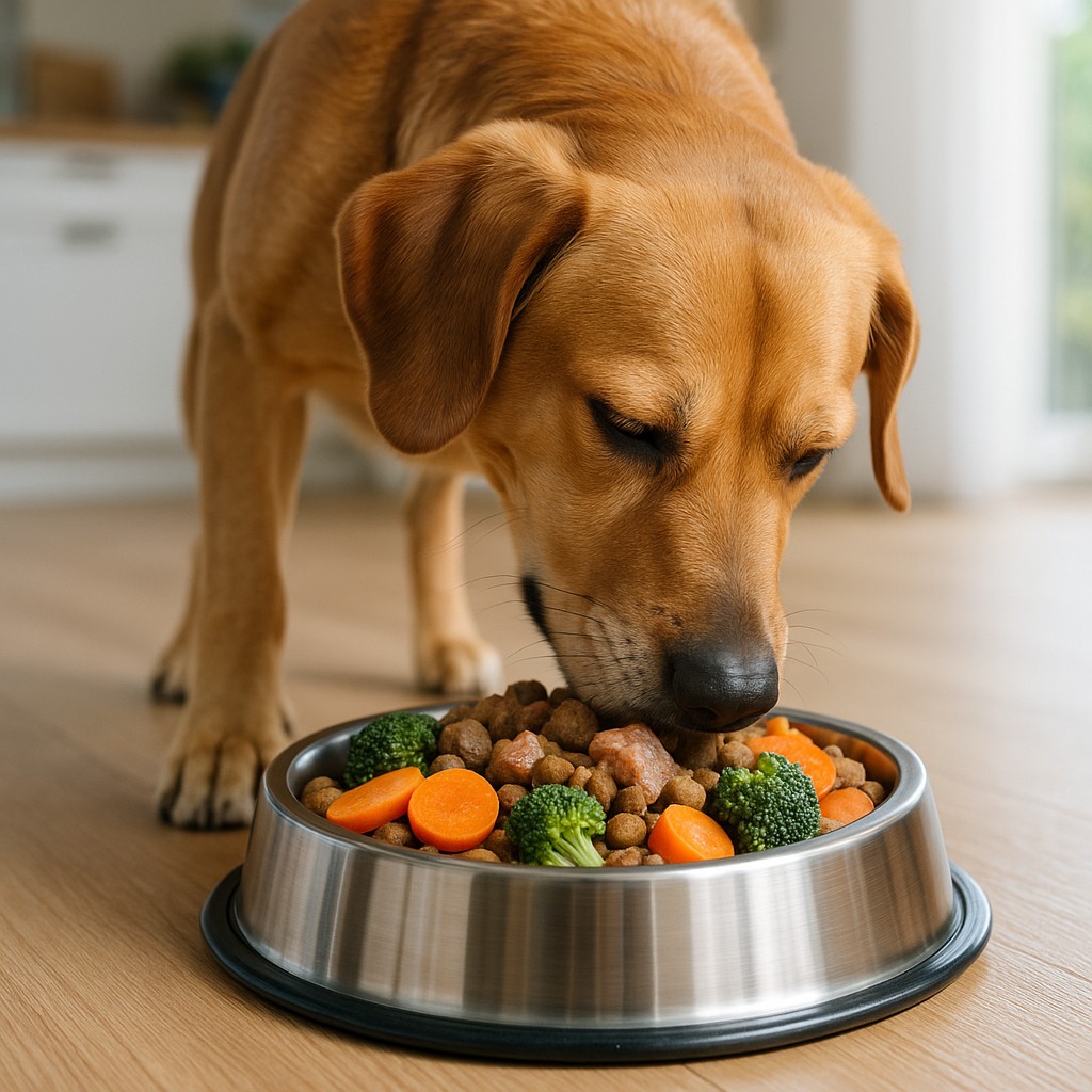 a dog is eating nutritional food