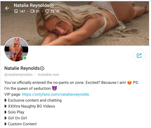 Natalie Reynolds free Onlyfans account @nataliereynoldss