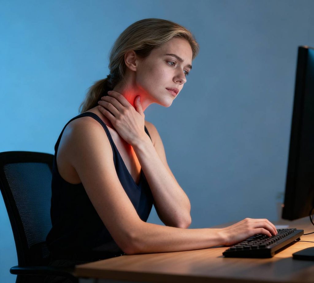 a stressed woman neck ache