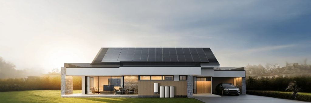solar panel in the home roof sunset